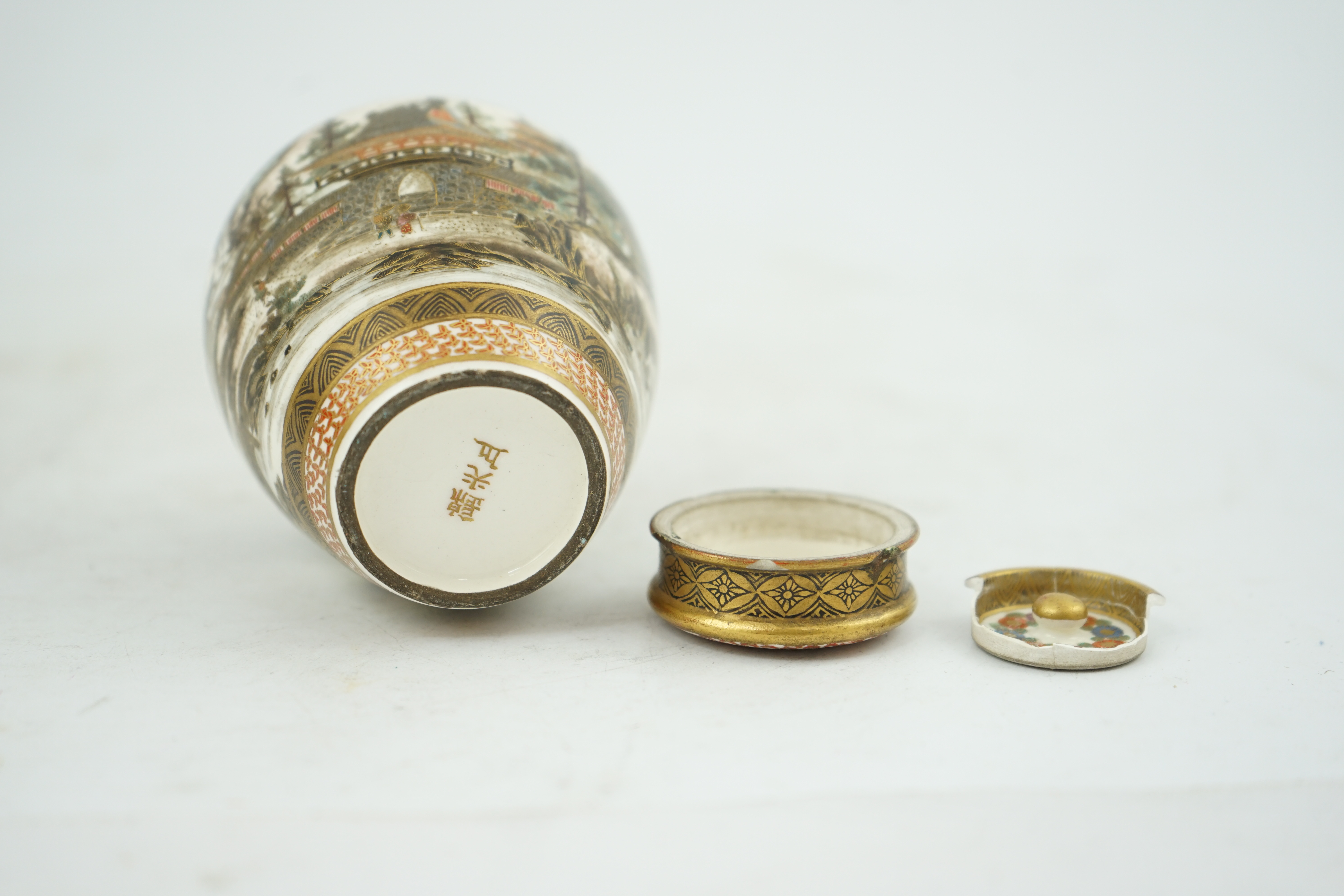 A Japanese Satsuma ovoid jar and cover, by Kinkozan, Meiji period